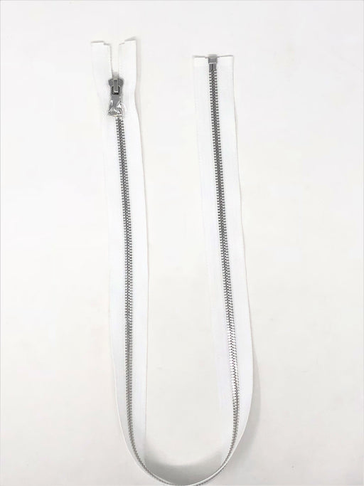 Wholesale White Glossy One-Way Jacket Zipper Silver Teeth 5MM Open Separating - Choose Length - - ZipUpZipper
