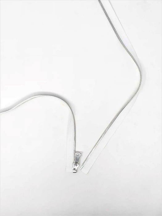Wholesale White Glossy One-Way Jacket Zipper Silver Teeth 5MM Open Separating - Choose Length - - ZipUpZipper