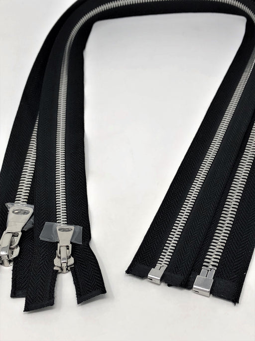 Wholesale Black Glossy One-Way Jacket Zipper 5MM OR 8MM Silver Teeth Separating - Choose Length - - ZipUpZipper
