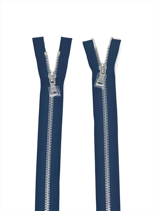 Wholesale Navy Glossy Nickel Two-Way Separating Zipper in 5MM Open Bottom - Choose Length - - ZipUpZipper