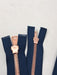 Wholesale Navy Glossy One-Way Jacket Zipper 5MM OR 8MM Rose Gold Teeth Separating - Choose Length - - ZipUpZipper