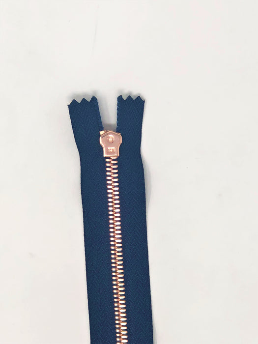 Wholesale Navy Glossy Pocket Zipper Rose Gold Teeth 5MM in 7 inches Closed Non Separating - ZipUpZipper