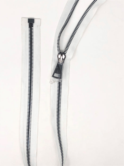 12MM White Tape Gun Metal Teeth Glossy Zipper Separating Choose Length - ZipUpZipper