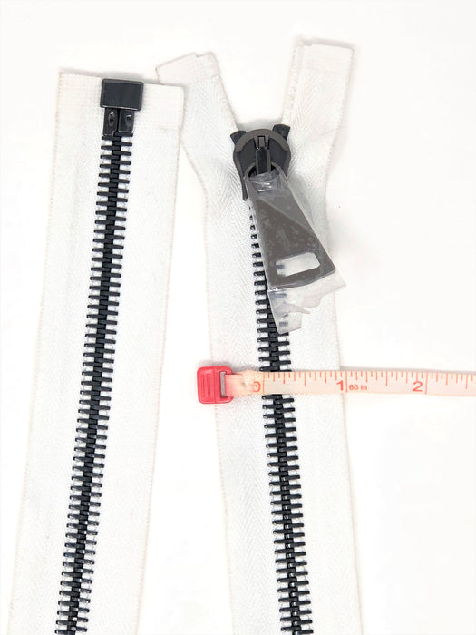 12MM White Tape Gun Metal Teeth Glossy Zipper Separating Choose Length - ZipUpZipper