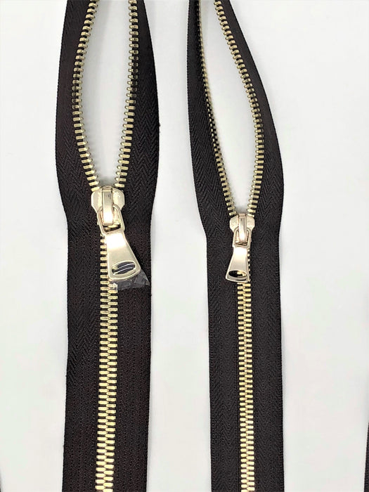Brown Glossy Two-Way Backpack or Luggage Zipper 5MM or 8MM Brass Teeth Closed - ZipUpZipper