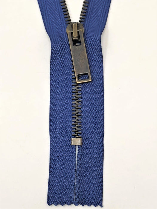 Raccagni FISSA 6.5 inch/16.5 cm Blue Tape, Antique Brass Closed Zipper 4MM