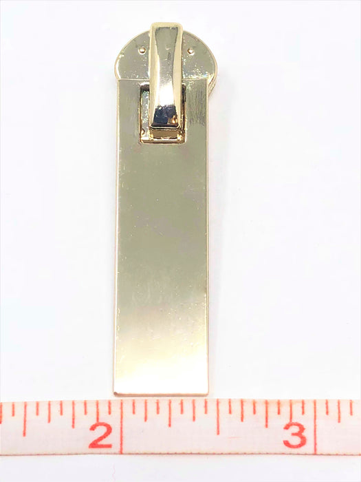 Rectangular Glossy Metal Puller Zipper 8mm in Light Brass