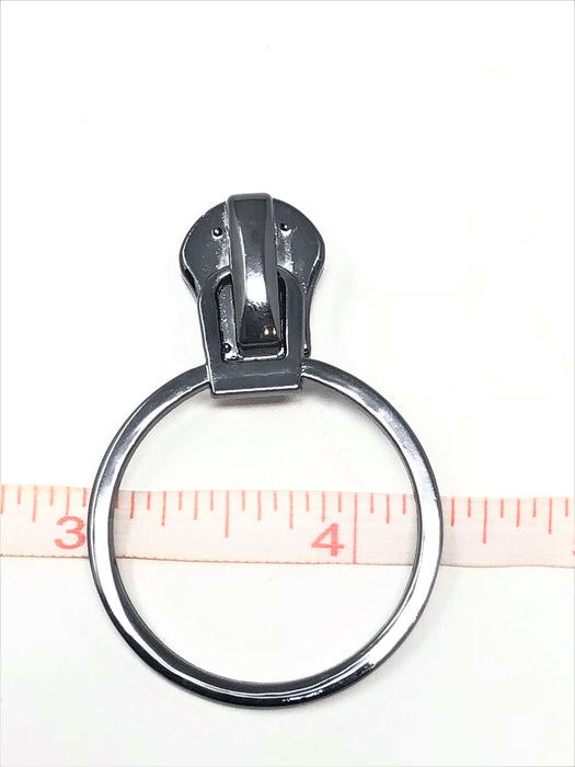 Glossy Round Metal O-Ring Zipper Puller 8mm in Gunmetal — ZipUpZipper