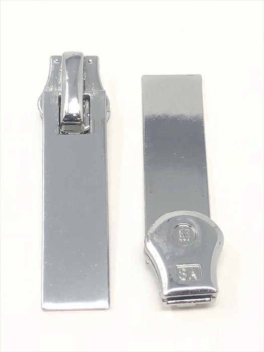 Rectangular Glossy Metal Puller Zipper 8mm in Silver, Nickel