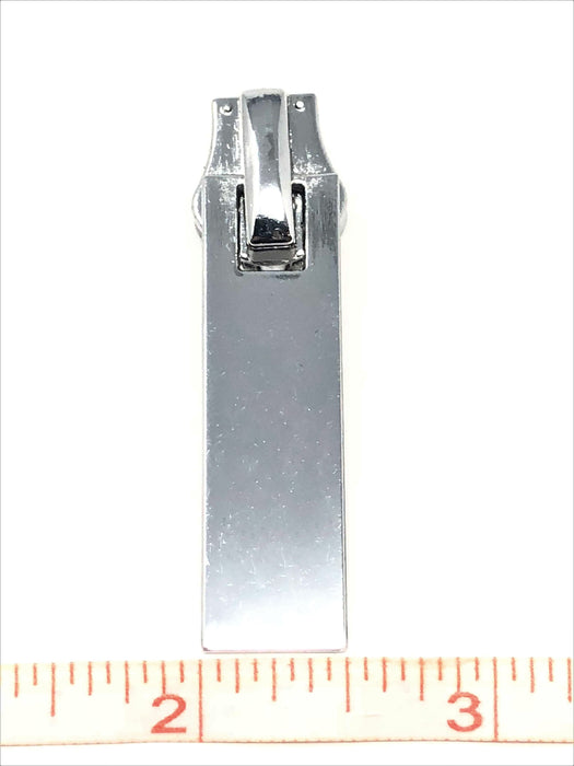 Rectangular Glossy Metal Puller Zipper 8mm in Silver, Nickel