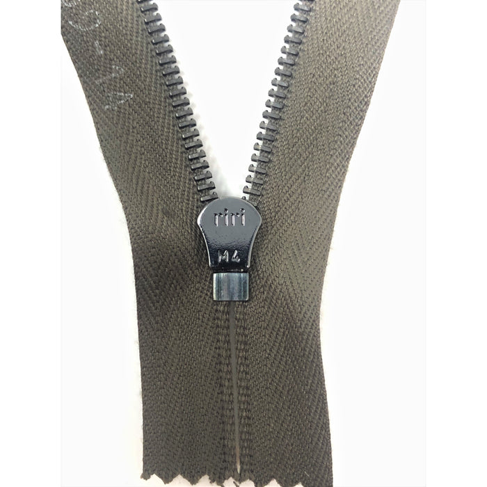 Olive Riri Zipper 4MM Gun Metal Teeth, Closed Bottom 5.5 inches