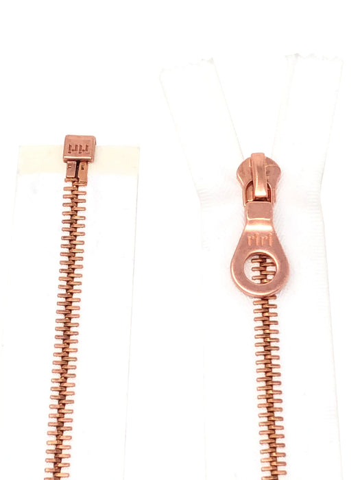 White Riri Jacket Zipper 6MM Rose Gold or Copper Finish Separating - Choose Length -