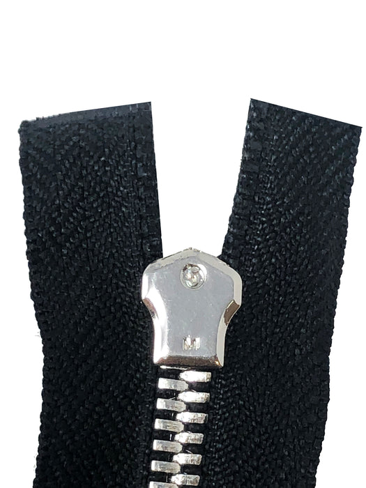 Black Metal Glossy Jacket Separating Zipper Black Tape Silver