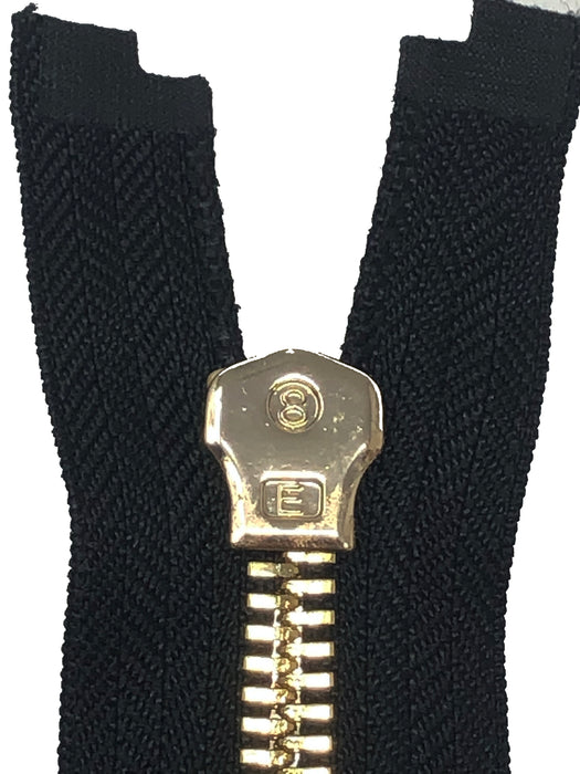 Black Metal Glossy Jacket Separating Zipper Black Tape Gold/Brass Teeth Size 5mm or 8mm - Choose Length-