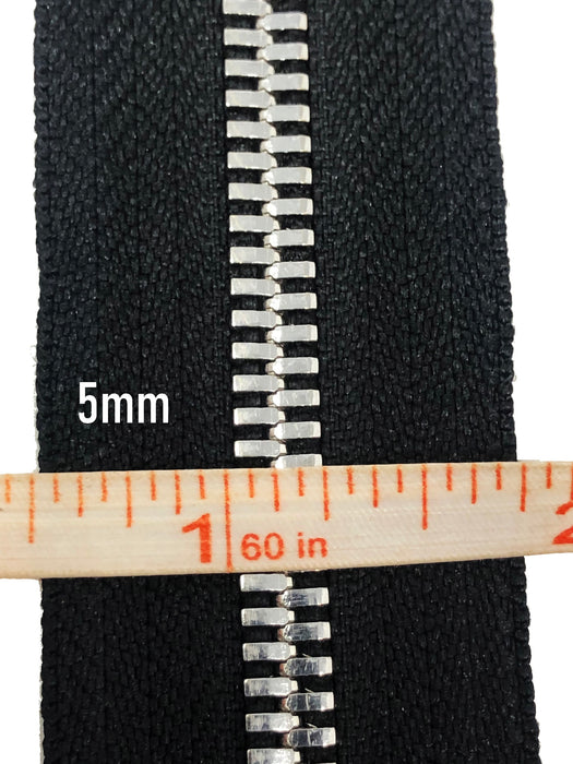 Black Metal Glossy Jacket Separating Zipper Black Tape Silver/ Nickel Teeth Size 5mm or 8mm - Choose Length-