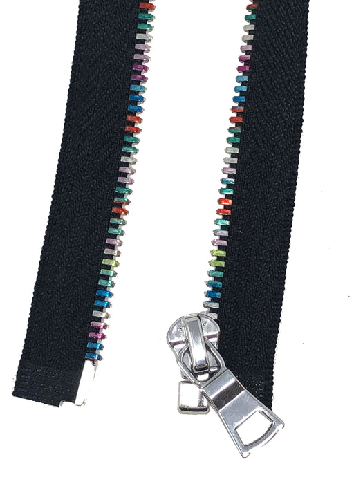 Rainbow Metal 5mm Separating Jacket Zippers Nickel Pull Open Bottom -Choose Length-