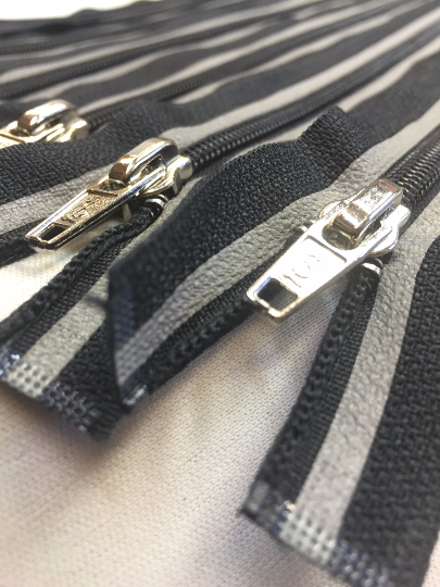 Black + Grey Striped 22 Inch Reflective Nylon Coil #5 Open, Separating Jacket Zipper - ZipUpZipper