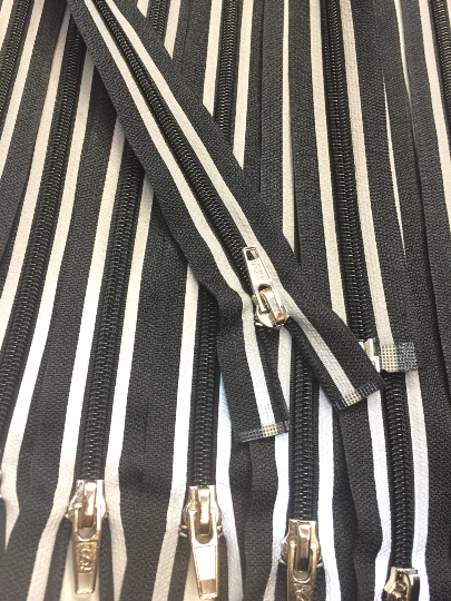 Black + Grey Striped 22 Inch Reflective Nylon Coil #5 Open, Separating Jacket Zipper - ZipUpZipper