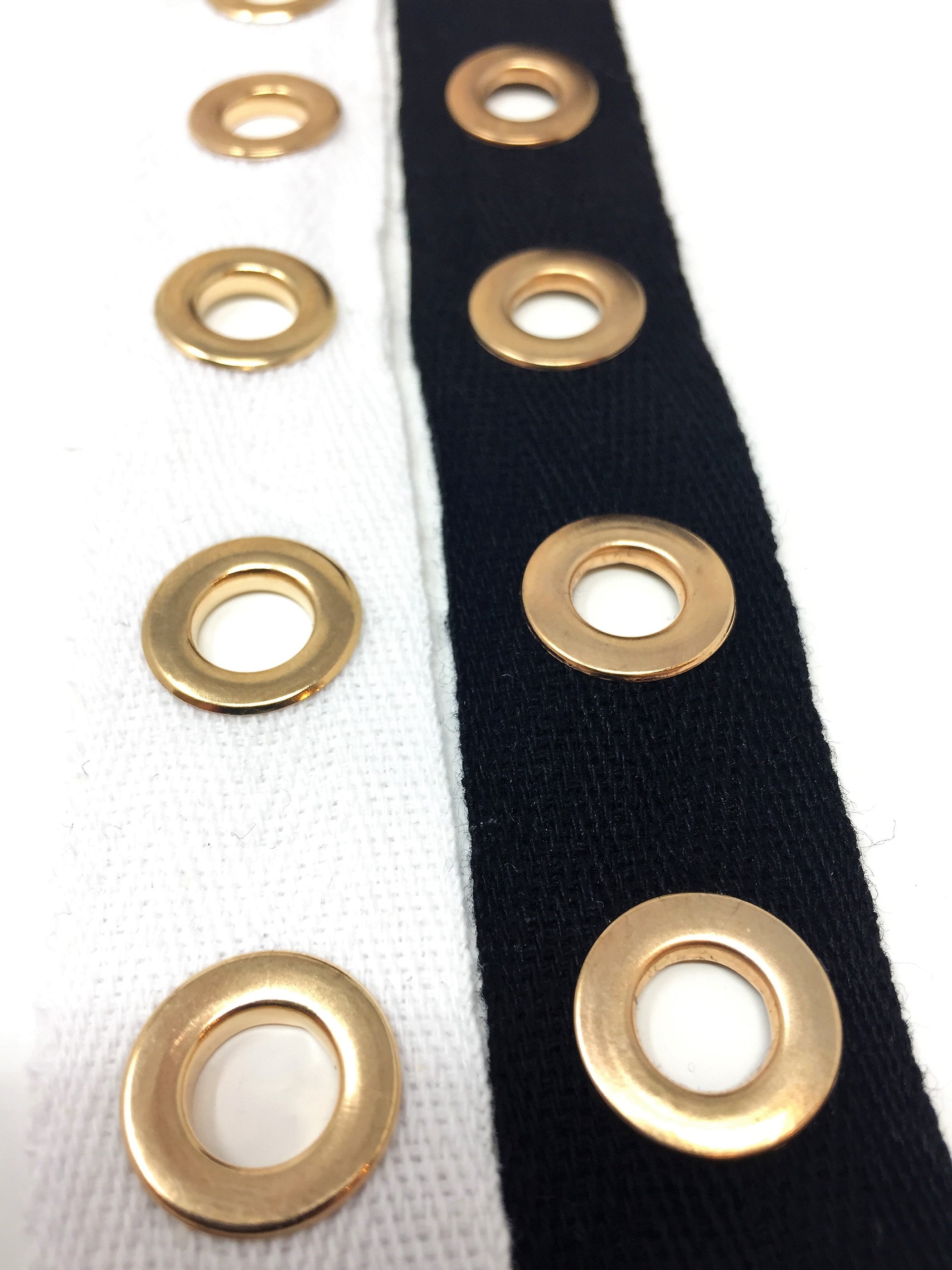 Black OR White Eyelet Gold Plated Cotton Twill Tape By Yard — ZipUpZipper